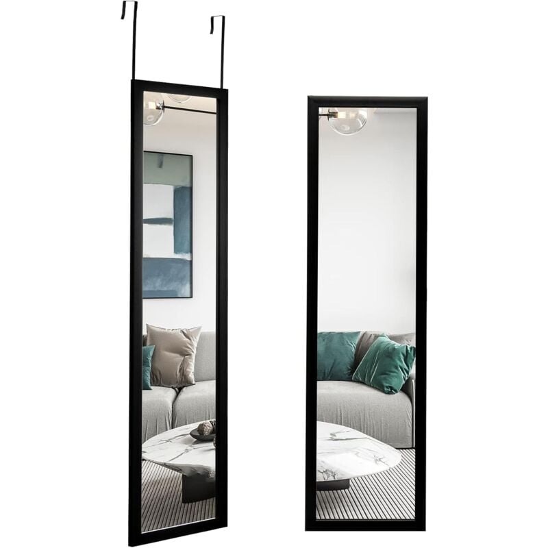 Relax4life - Miroir Mural Suspendu 119x33cm avec Crochets de Suspension pour Porte, Miroir en Pleine Longueur en Verre Anti-Explosion, Installation