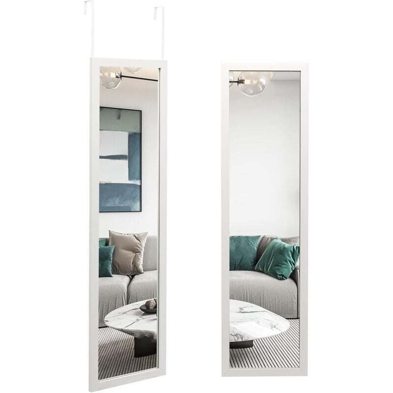 Relax4life - Miroir Mural Suspendu 119x33cm avec Crochets de Suspension pour Porte, Miroir en Pleine Longueur en Verre Anti-Explosion, Installation
