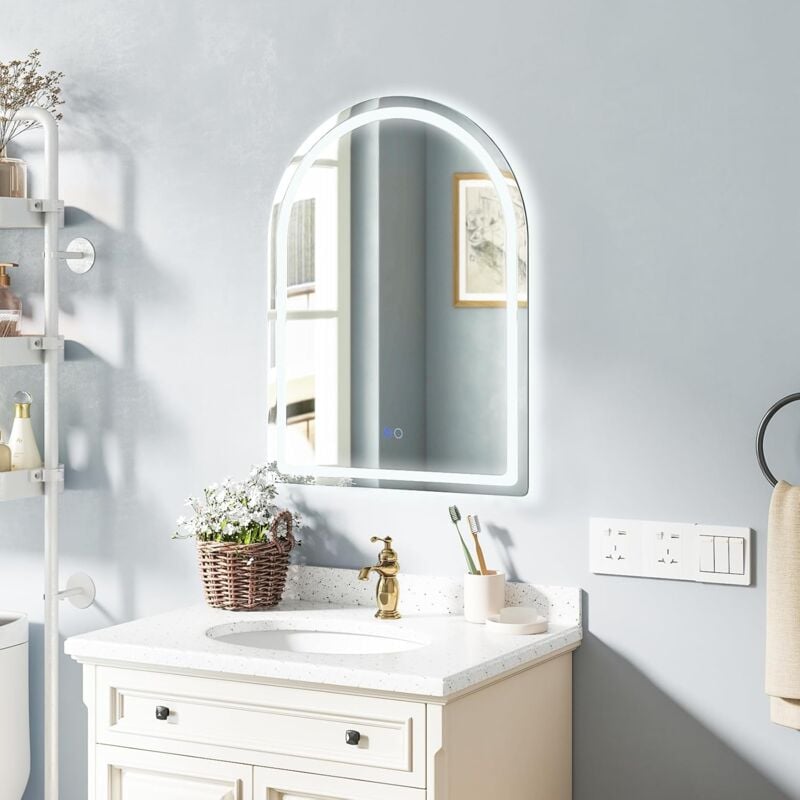 Relax4life - Miroir Salle de Bain Arqué avec Eclairage 3 Couleurs, Luminosité Réglable, Miroir led Salle de Bain Antibué, Miroir Salle de Bain