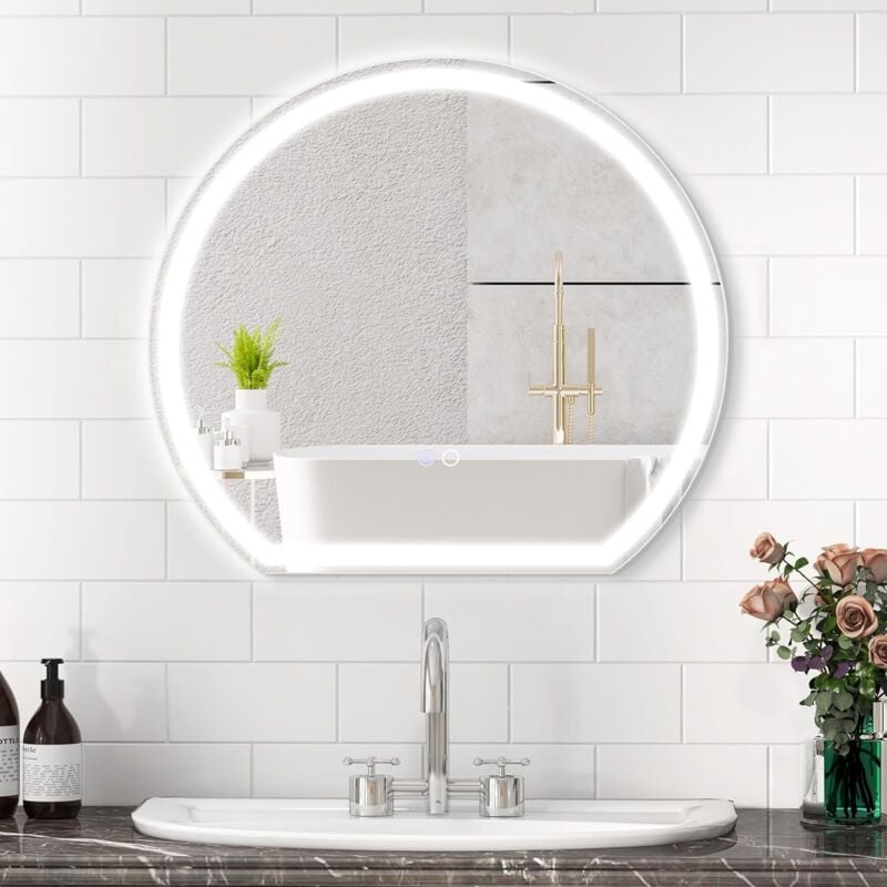 Relax4life - Miroir Salle de Bain avec Eclairage 3 Couleurs, Luminosité Réglable, Miroir led Salle de Bain Antibué, Miroir Rond Salle de Bain