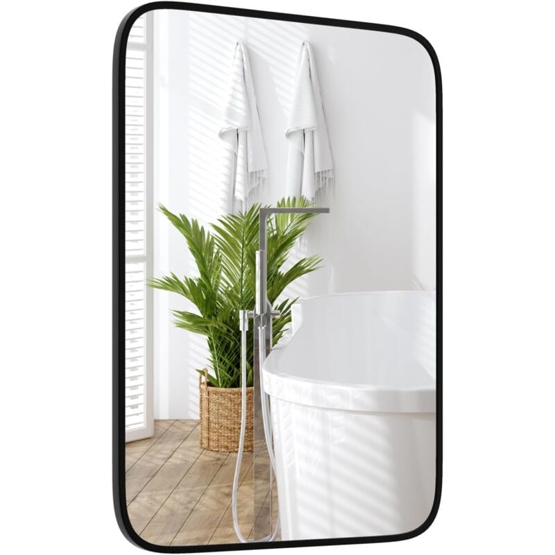 Relax4life - Miroir Salle de Bain Rectangulaire 70 x 50 cm, Grand Miroir Mural Rectangulaire, Verre Incassable, Cadre Noir en Aluminium, Montage