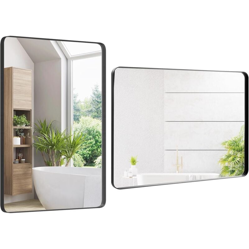 Relax4life - Miroir Salle de Bain Rectrangualire 76x56 cm, Grand Miroir Mural avec Film Antidéflagrant, Cadre Fin en Métal, Montage
