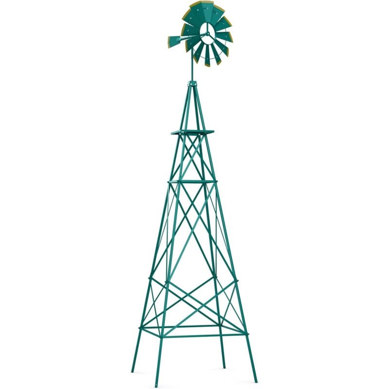 Relax4life - Moulin à Vent Ornemental de 2,5 m, Moulin à Vent Résistant aux Intempéries, 4 Pieds de Support, 4 Piquets de Sol, Girouette en Métal