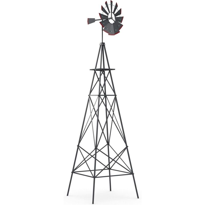 Relax4life - Moulin à Vent Ornemental de 2,5 m, Moulin à Vent Résistant aux Intempéries, 4 Pieds de Support, 4 Piquets de Sol, Girouette en Métal