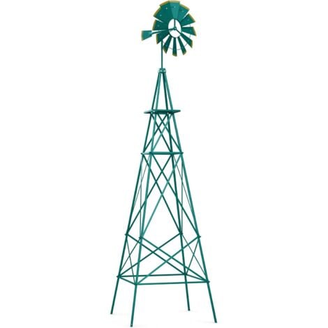 RELAX4LIFE Moulin à Vent Ornemental de 2,5 M, Moulin à Vent Résistant aux Intempéries, 4 Pieds de Support, 4 Piquets de Sol, Girouette en Métal Robuste, pour Jardin, Cour, Ferme, Bord de Mer (Bleu)