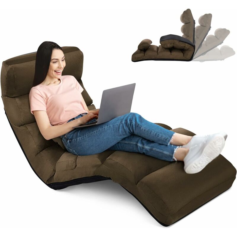 Relax4life - Méridienne en Daim Réglable en 5 Positions 90°-180°et Oreiller, Chauffeuse 1 Place Convertible Rembourrée, Fauteuil Relaxant au Sol pour