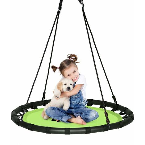 RELAX4LIFE Nid de Balançoire pour Enfants φ100cm Extérieure, Balançoire Ronde Réglable en Hauteur de 100 à 160 cm, Balançoire de Jardin Charge Max 150kg