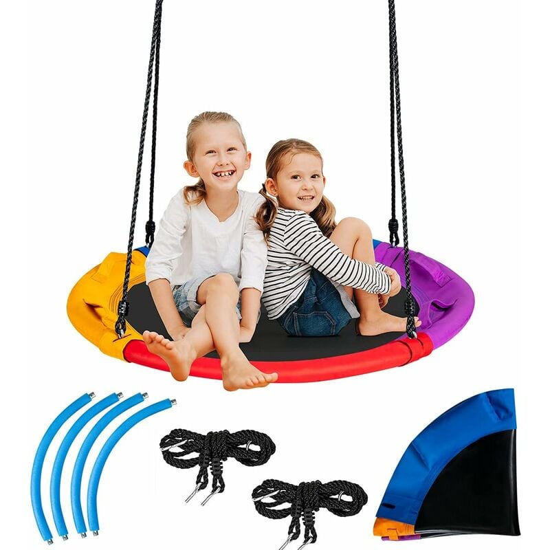 relax4life nid de balançoire pour enfants φ100cm avec oreiller et poignée, balançoire ronde réglable en hauteur de 100 à 160 cm, balançoire de jardin
