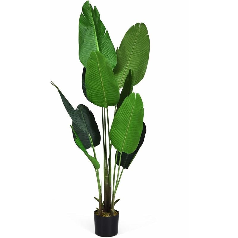 Relax4life - Palmier Tropical Artificiel en Polyester Hauteur 160CM, Bonsaïs Décoratif d'Intérieur avec 10 Feuilles Verts, Plante Artificielle pour