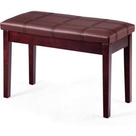 RELAX4LIFE Panca Imbottita 2 Posti per Pianoforte, Sgabello in Legno con Superficie Decorata in PU, Imbottitura ad Alta Resilienza, Stoccaggio di Spartiti, 75x35x49cm (Marrone)