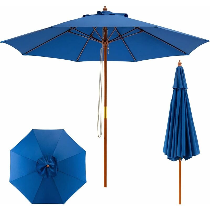 Parasol de jardin Ø283cm avec 8 baleines, 3 positions réglables & manche en 2 parties,Parasol Hexagonal pour balcon, terrasse, cour & plage, Bleu