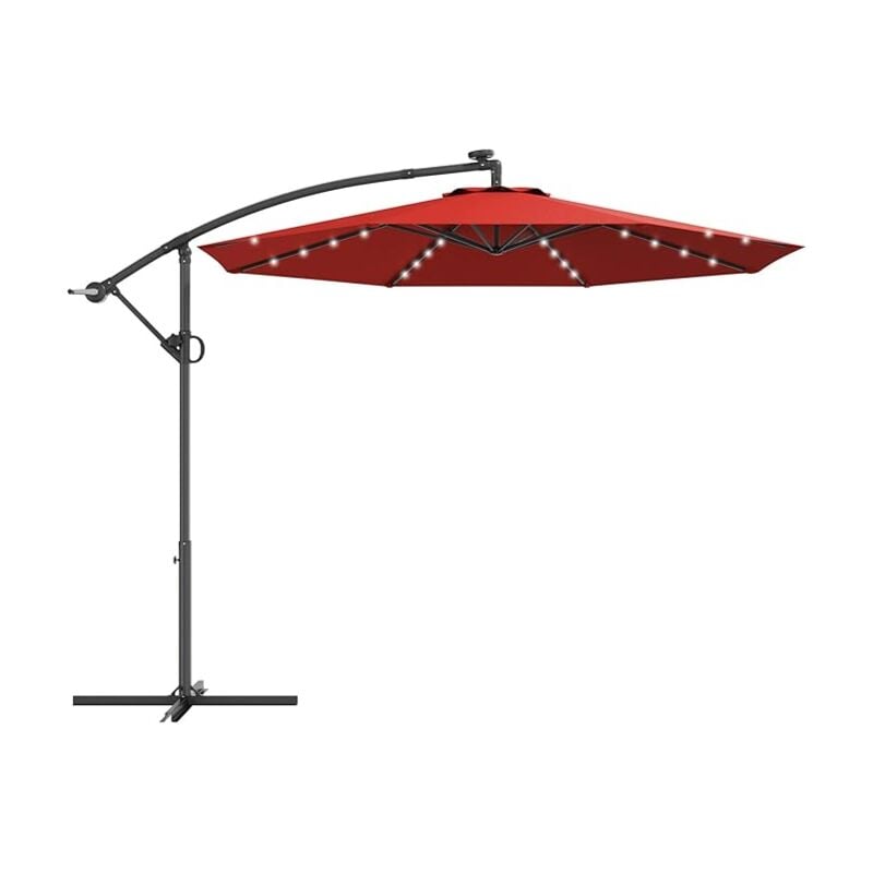 Relax4life - Parasol de Jardin 300 cm, Parasol 360° Rotatif avec 32 Lumières, Manivelle & 8 Baleines, Protection uv, Hauteur & Angle Réglables, Vin