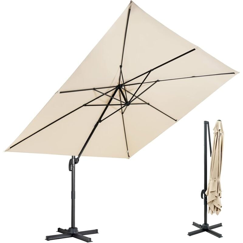 Relax4life - Parasol de Jardin Exterieur 3x3M Inclinable et Rotative par Pédale, Parasol Déporté en Polyester Imperméable Anti-UV avec 8 Branches