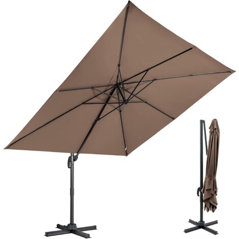 RELAX4LIFE Parasol de Jardin Exterieur 3x3M Inclinable et Rotative par Pédale, Parasol Déporté en Polyester Imperméable Anti-UV avec 8 Branches pour Plage Jardin Patio Café Bistro (Marron)