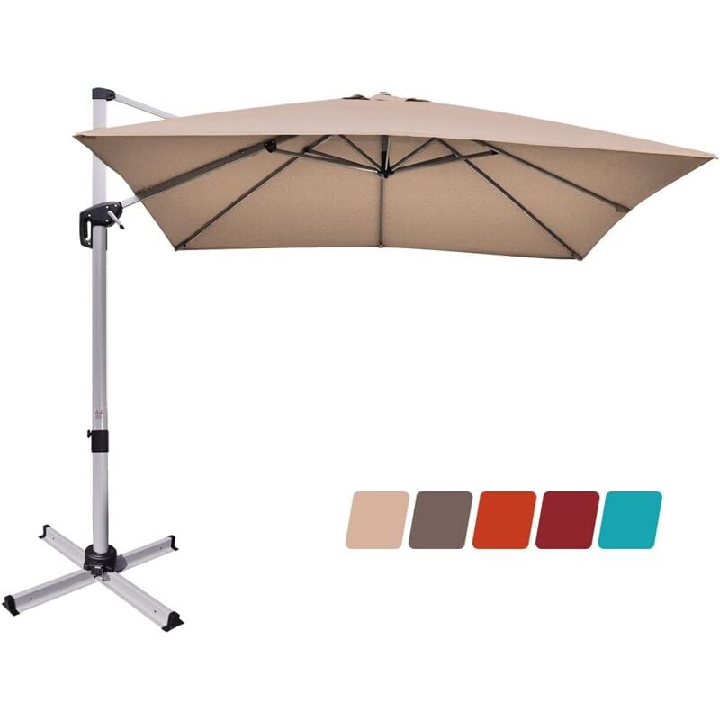 Relax4life - Parasol de Jardin Exterieur Inclinable à 7 Positions Rotation par Pédale, Parasol Déporté 3x3M en Polyester avec 8 Branches Imperméable