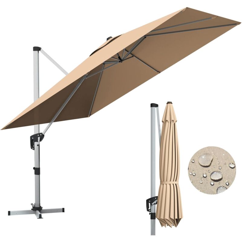 Relax4life - Parasol de Jardin Exterieur Inclinable à 7 Positions Rotation par Pédale, Parasol Déporté 3x3M en Polyester avec 8 Branches Imperméable