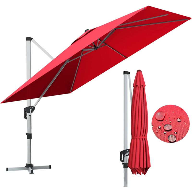 Relax4life - Parasol de Jardin Exterieur Inclinable à 7 Positions Rotation par Pédale, Parasol Déporté 3x3M en Polyester avec 8 Branches Imperméable
