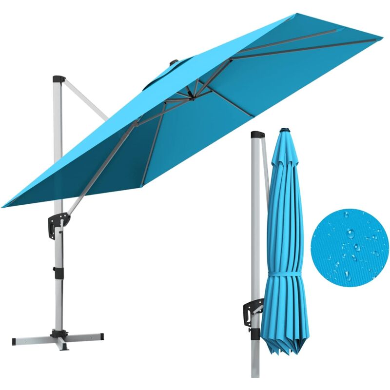 Relax4life - Parasol de Jardin Exterieur Inclinable à 7 Positions Rotation par Pédale, Parasol Déporté 3x3M en Polyester avec 8 Branches Imperméable
