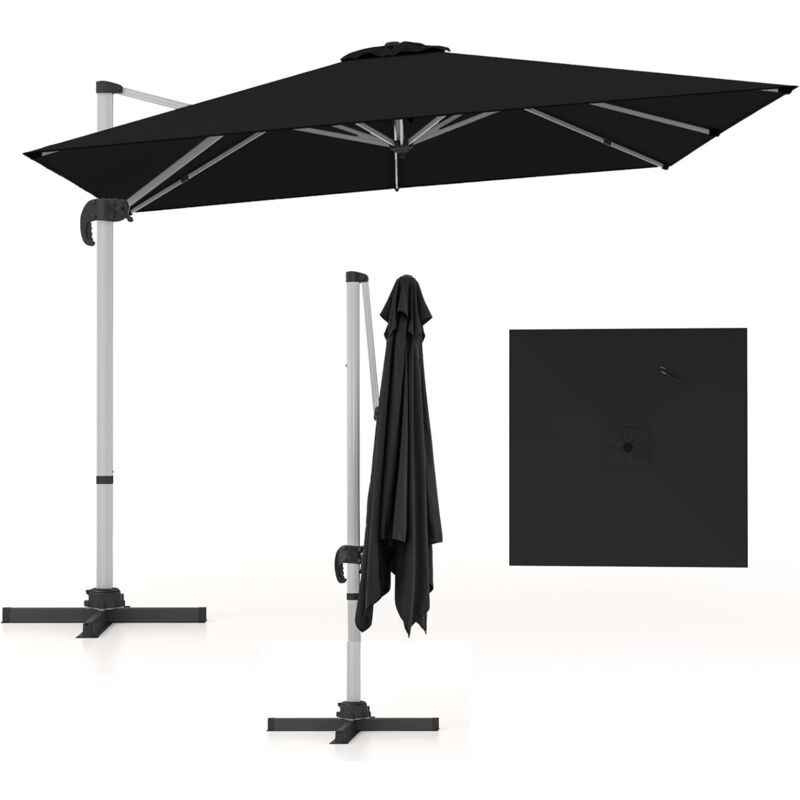Relax4life - Parasol de Jardin Exterieur Inclinable à 7 Positions Rotation par Pédale, Parasol Déporté 3x3M en Polyester avec 8 Branches Imperméable