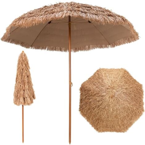 RELAX4LIFE Parasol de Plage en Chaume à 7 Couches, Ø 205 cm, Parasol de Jardin Extérieur en Paille, Style Hawaïen, avec 8 Baleines Métalliques, Bouton de Pression, pour Jardin, Balcon, Terrasse, Plage