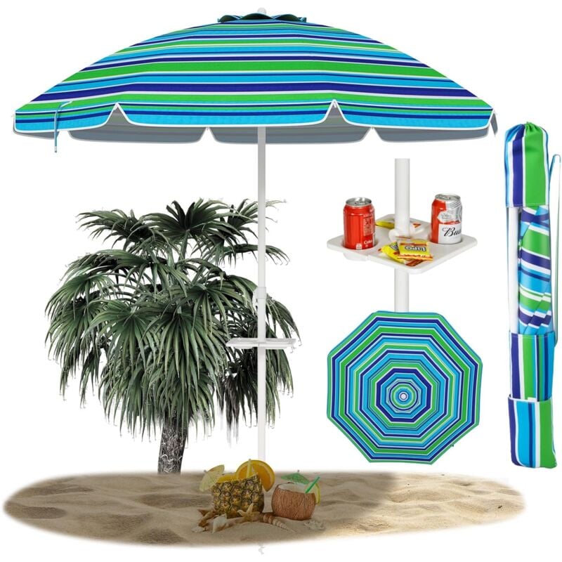 Relax4life - Parasol de Plage, Parasol Incliné Pliable Portable avec Ancrage pour Sable, Protection Solaire, Sac de Transport pour Plage, Patio,