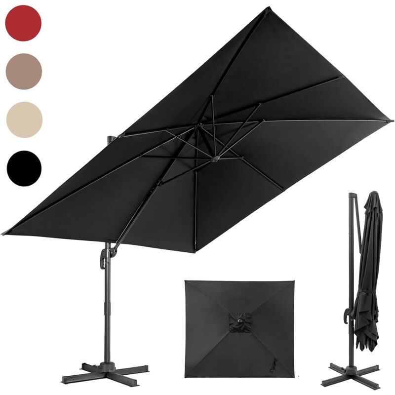 Relax4life - Parasol Déporté Rectangulaire 3x3M, Parasol de Jardin Exterieur Inclinable et Rotative 360° par Pédale en Polyester Anti-UV avec 8