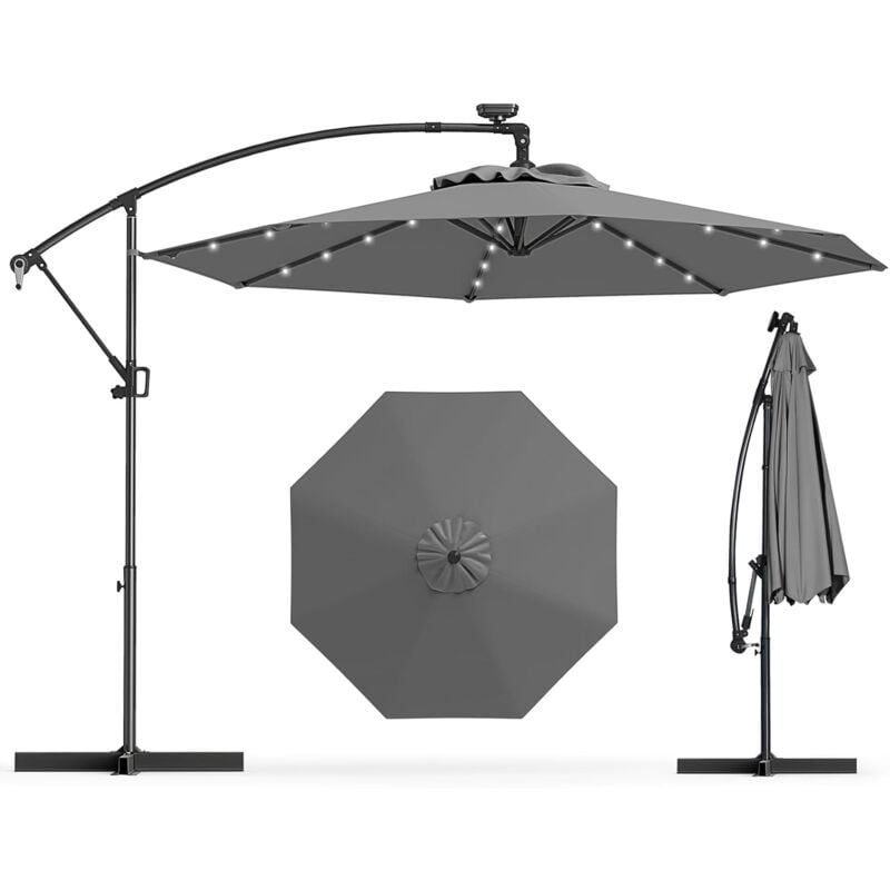 Relax4life - Parasol Dépoté Rotatif ø 3M avec led Solaires, Parasol de Jardin Extérieur Inclinable Pivotant à 360°avec Inclinaison Réglable et