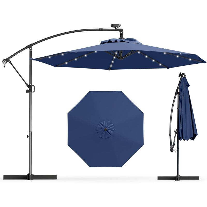 Relax4life - Parasol Dépoté Rotatif ø 3M avec led Solaires, Parasol de Jardin Extérieur Inclinable Pivotant à 360°avec Inclinaison Réglable et