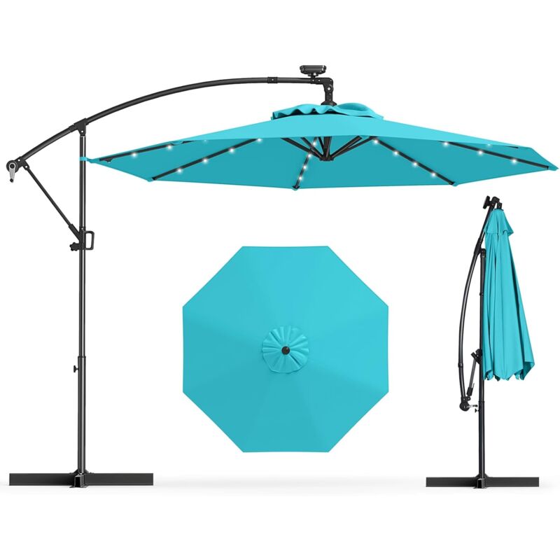Relax4life - Parasol Dépoté Rotatif ø 3M avec led Solaires, Parasol de Jardin Extérieur Inclinable Pivotant à 360°avec Inclinaison Réglable et