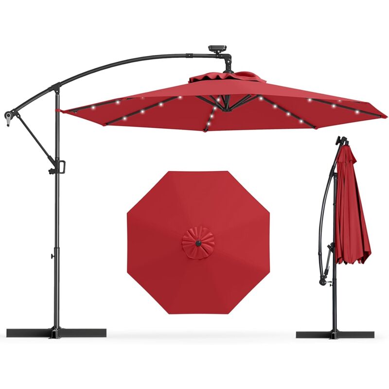 Relax4life - Parasol Dépoté Rotatif ø 3M avec led Solaires, Parasol de Jardin Extérieur Inclinable Pivotant à 360°avec Inclinaison Réglable et