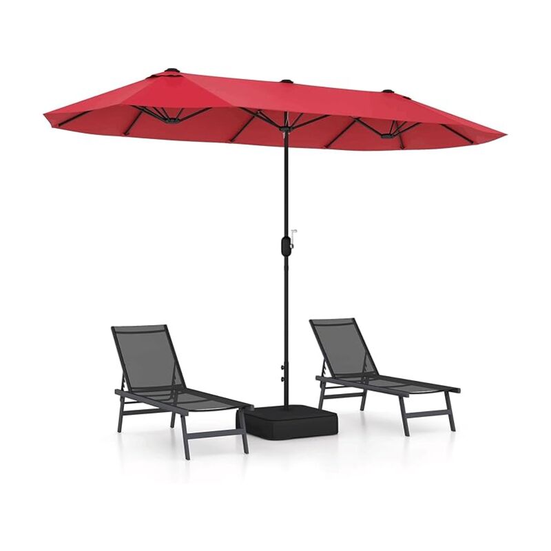 Parasol Double avec Base et Manivelle, Parasol 396 x 240 cm pour Jardin/Patio/Marché, Protection Solaire, Rouge - Relax4life