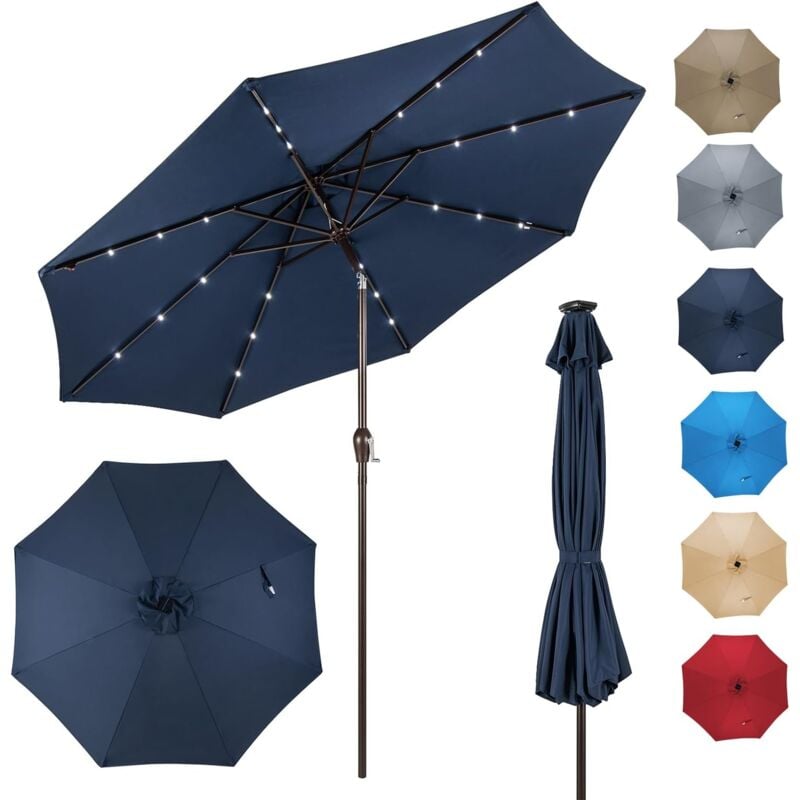RELAX4LIFE Parasol Inclinable LED Dia.3M avec Éclairage Solaire, 8 Baleines, Inclinaison Réglables Parasol de Jardin Extérieur pour Balcon Terrasse