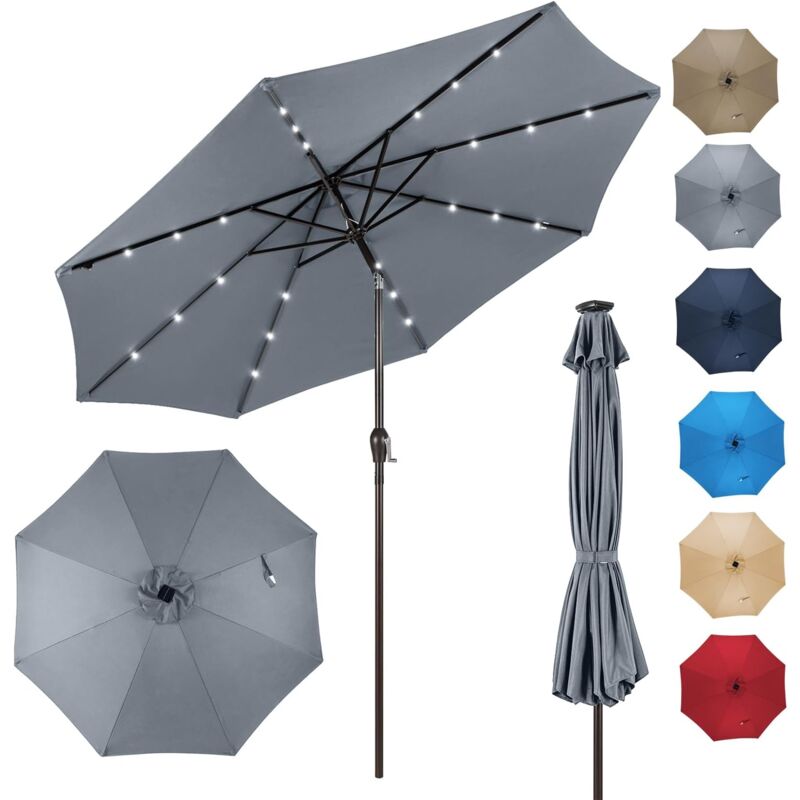Relax4life - Parasol Inclinable led Dia.3M avec Éclairage Solaire, 8 Baleines, Inclinaison Réglables Parasol de Jardin Extérieur pour Balcon Terrasse