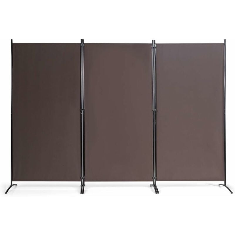 Paravent 3 Pcs en Polyester 260X183 cm avec Cadre en Métal, Cloison de Séparation avec Charnières Résistantes et Base Incurvée, Paravent Pliable pour