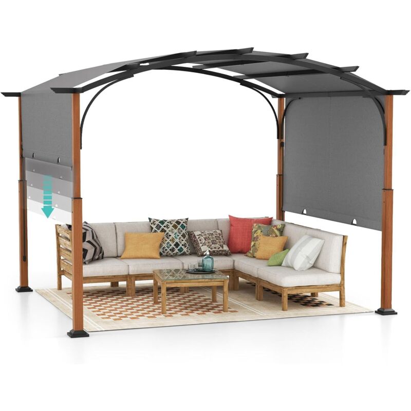 Relax4life - Pergola Jardin Extérieur 3,6x3 m avec Auvent Rétractable, Tonnelle Pergola Métallique avec Toile Réglable Coulissante, Piquets de Sol,