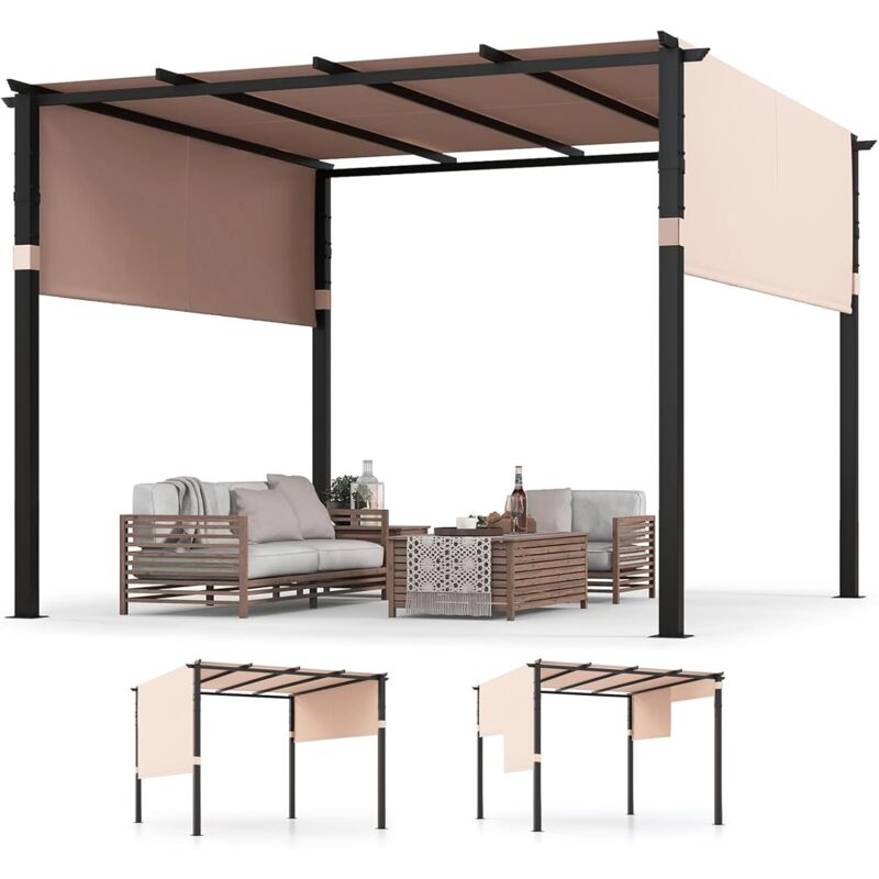 Relax4life - Pergola Jardin Extérieur 3x3 m, Pergola avec Auvent Réglable et Rétractable, Tonnelle de Jardin Extérieur, Cadre Métallique, Toile