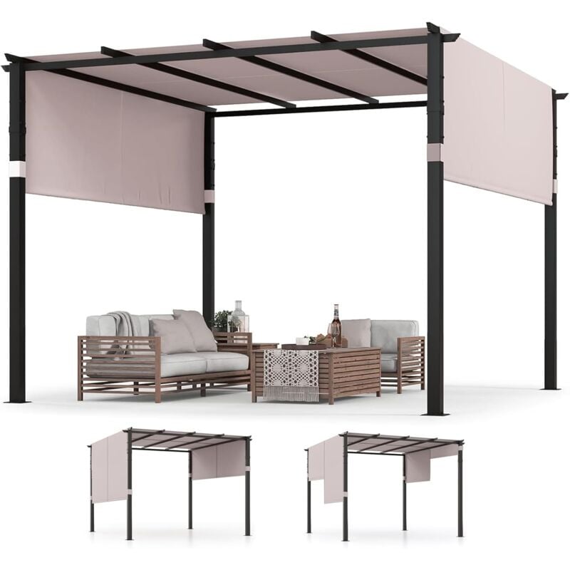 Relax4life - Pergola Jardin Extérieur 3x3 m, Pergola avec Auvent Réglable et Rétractable, Tonnelle de Jardin Extérieur, Cadre Métallique, Toile