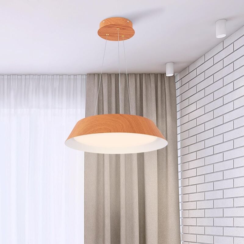 Relax4life - Plafonnier led Salon avec Grain Bois, Suspension Luminaire irc 84 avec Lumière Chaude 3000K, Cordes Métalliques Robustes, Lustre Design