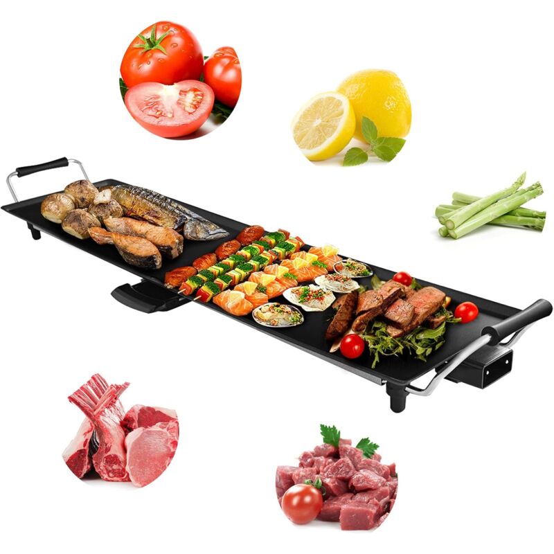 Relax4life - Plancha Électrique Antiadhésif 1800W 90x23CM pour 6-8 Personnes, Chauffage Rapide, Plancha Grill Électrique Lavable à 5 Niveaux de