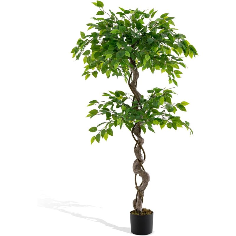 Relax4life - Plante Artificielle 150 cm avec 882 Feuilles, Figuier Artificiel avec Tronc en Bois Naturel et Mousse Sèche, Décoration de Maison pour