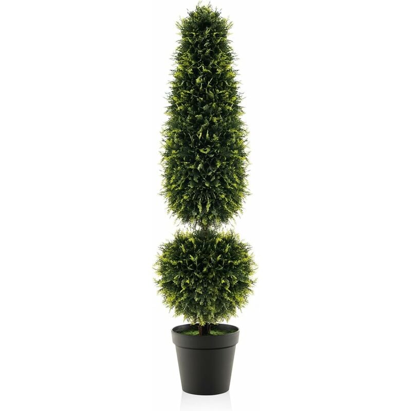 Relax4life - Plante Artificielle Cyprès 120 cm, Plante Artificielle en Pot, Grand Arbre Artificiel pour Intérieur/Extérieur, Vert