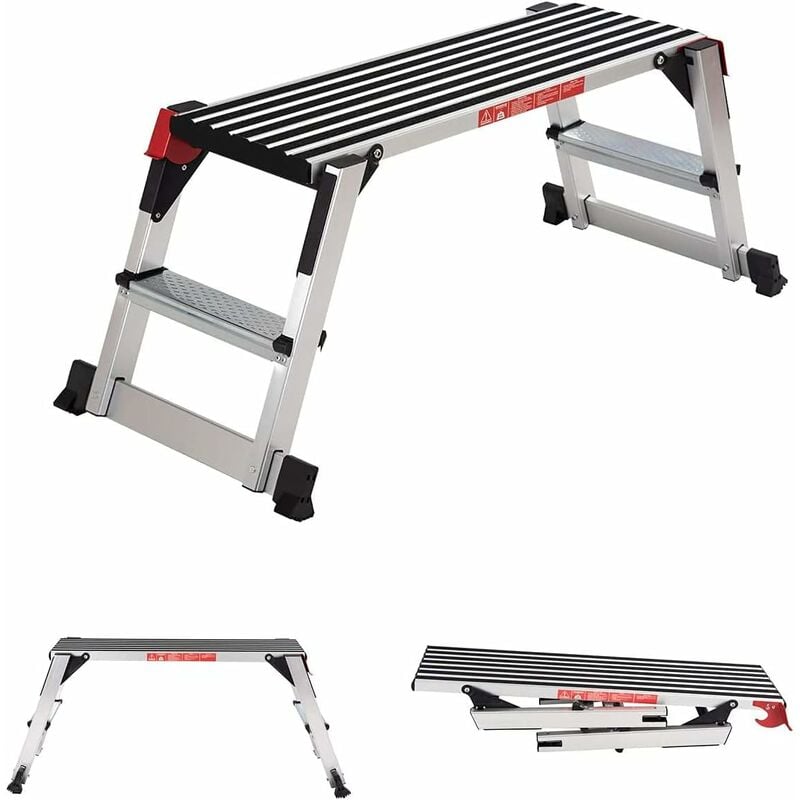 Relax4life - Plate-Forme de Travail Pliable en Aluminium, Marchepied/Escabeau de Travail Verrouillable avec Surface Antidérapante, pour Bureau,