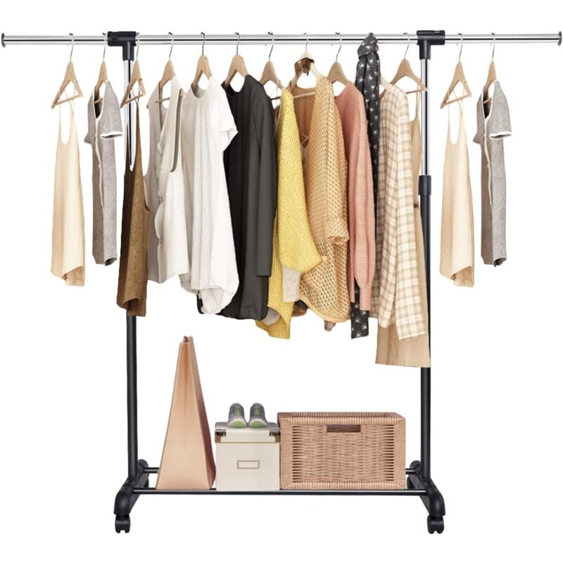 RELAX4LIFE Portant à Vêtement Télescopique en Acier Chromé avec Roues universelles,Penderie à Vêtements Professionnel Solide Largueur et Hauteur