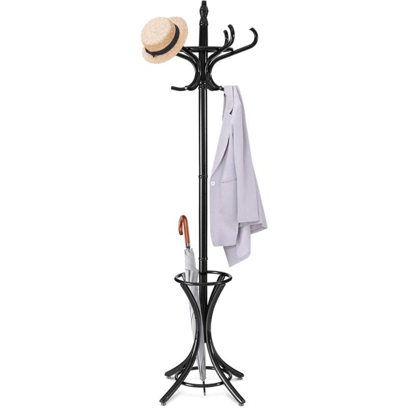 RELAX4LIFE Porte-Manteau sur Pied en Bois Massif avec 12 Crochets, Perroquet Porte-manteaux Penderie Portant avec Porte-Parapluie Creux pour