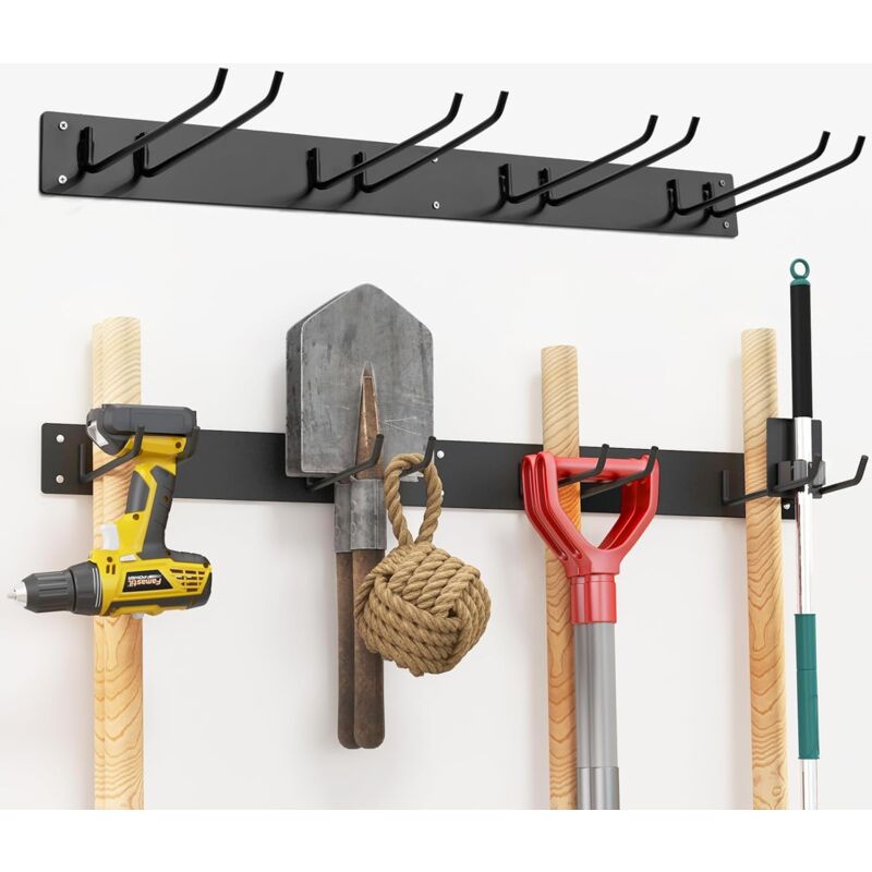 Relax4life - Porte-Outils Mural de Jardin, 4 Crochets Doubles en Métal, Porte-Balai Charge 150 kg, Support Mural pour Jardin, Maison, Cuisine, Garage