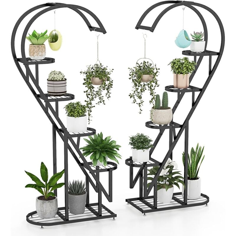 Relax4life - Porte-Plante en Forme de Cœur Étagère à Fleurs à 5 Niveaux en Fer Robuste et Crochet de Suspension, Décoratoin Intérieure pour Salon