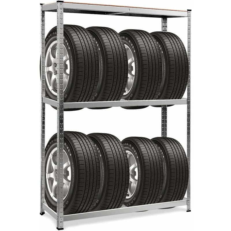 Relax4life - Porte-pneus à 3 Niveaux Charge 265 kg par Niveau 120 x 40 x 180 cm, Étagère de Rangement de Pneus Réglable en Hauteur, Porte-Jantes en