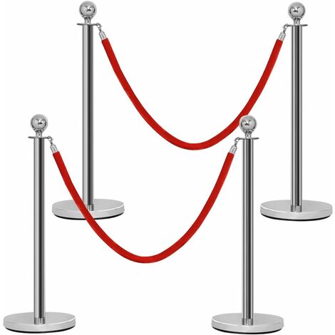 RELAX4LIFE Poteaux de Guidage en Acier Inox avec 2 Cordes Rouge 1,5m et Bases en Caoutchouc Antidérapante, Barrière de Passage pour Contrôle des Foules dans Centres Commerciaux/Hôtel/Cinéma