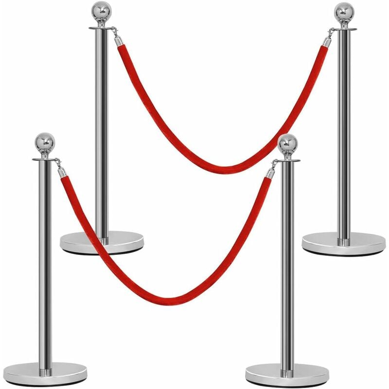 Relax4life - Poteaux de Guidage en Acier Inox avec 2 Cordes Rouge 1,5m et Bases en Caoutchouc Antidérapante, Barrière de Passage pour Contrôle des