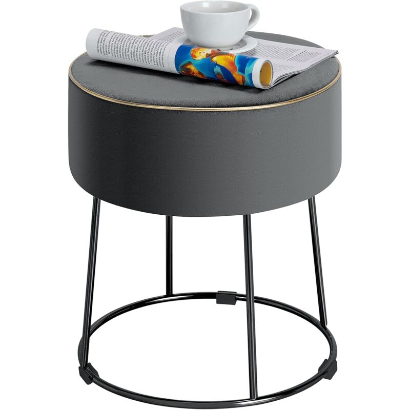 Relax4life - Pouf Rond Rembourré, Tabouret de Coiffeuse avec Base en Métal Stable et Patins Antidérapants,Repose-Pied Moderne Rembourré pour Chambre